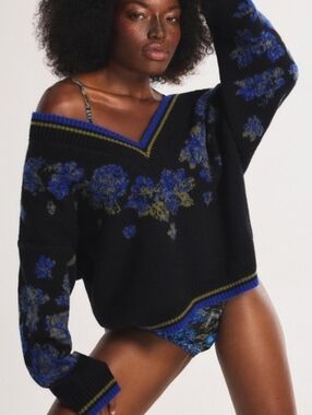 Savage X Fenty Black Sweater with Blue and Green Accents